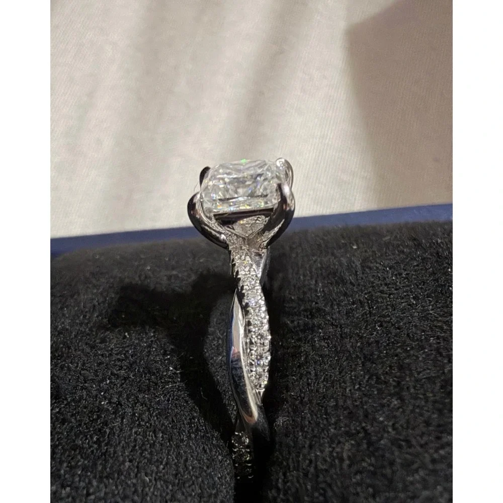 NEW Genuine Moissanite Princess Cut Twisted Band Engagement Ring Silver Size 7